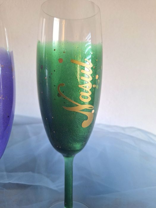 Set 4 pahare nunta din rasina epoxy