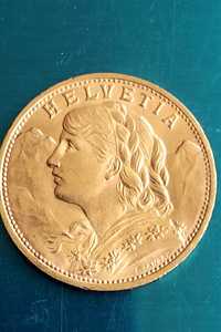 Monedă superbă de aur Elvetia 20 franci 1922 B. De colecție!