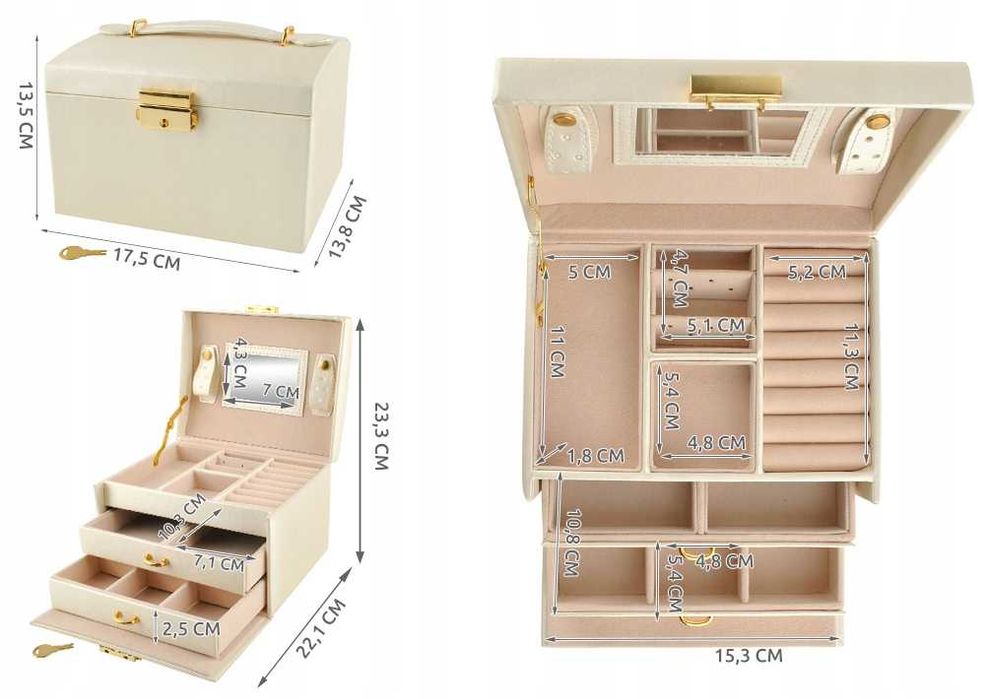 Кутия за бижута, органайзер с огледало и чекмеджета