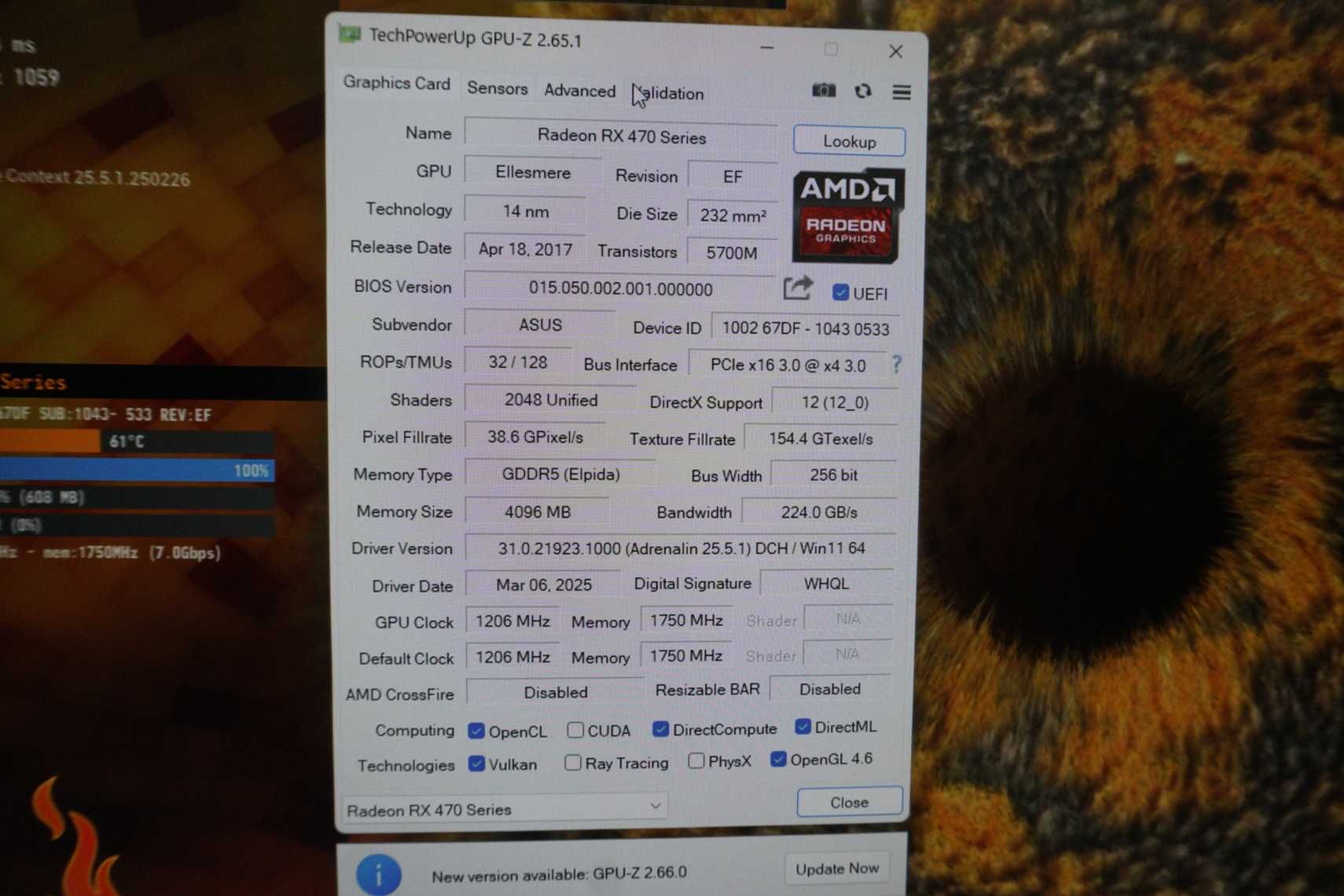 Видеокарта GPU RX 470 4GB ASUS (Един DVI изход) / Вкл.ДДС