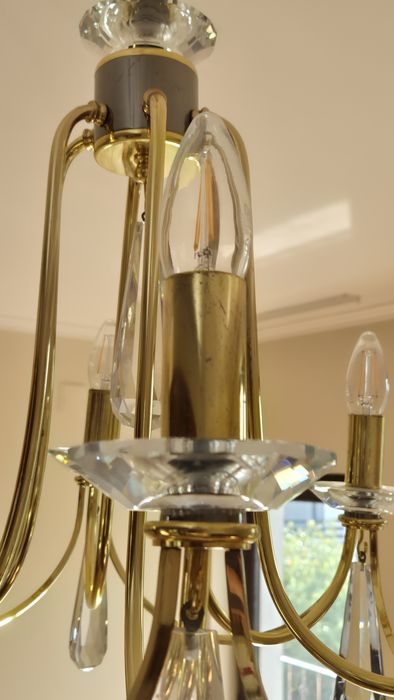 Candelabru alama si cristal 6 becuri