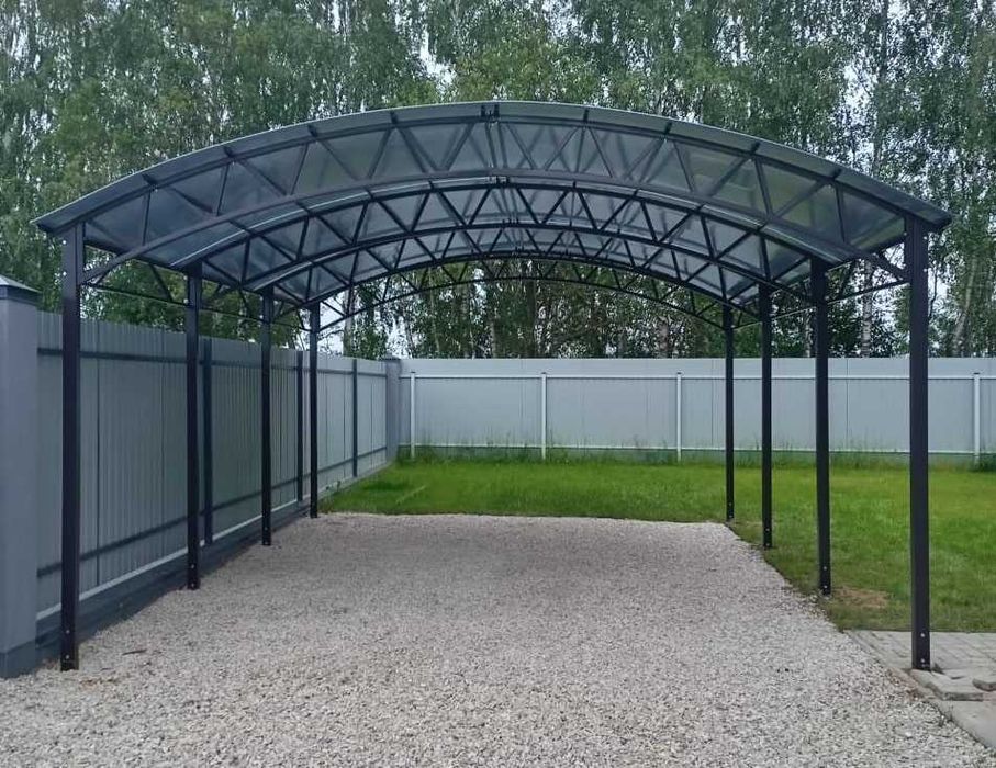 Навесы из поликарбоната и профлиста, кованые металлические. Монтаж .