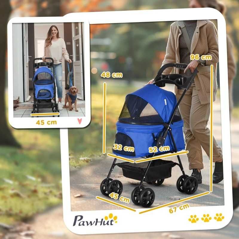 Количка за кучета PawHut  до 4 кг,