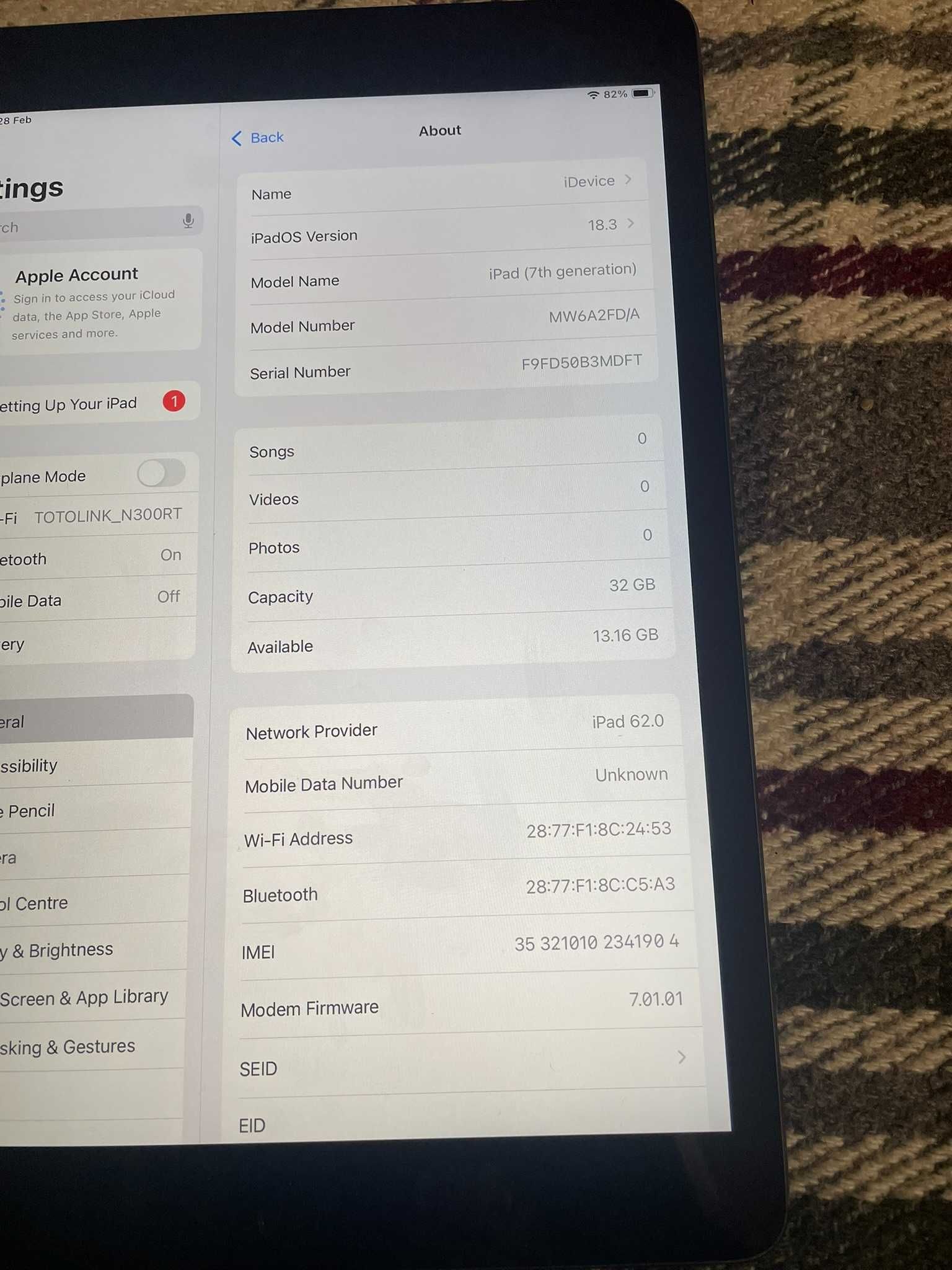 Ipad 7 32 GB 100 % Батерия живот