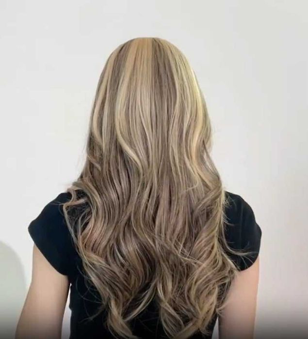 Омбре перука на кичури в съчетавание на русо и кафяво