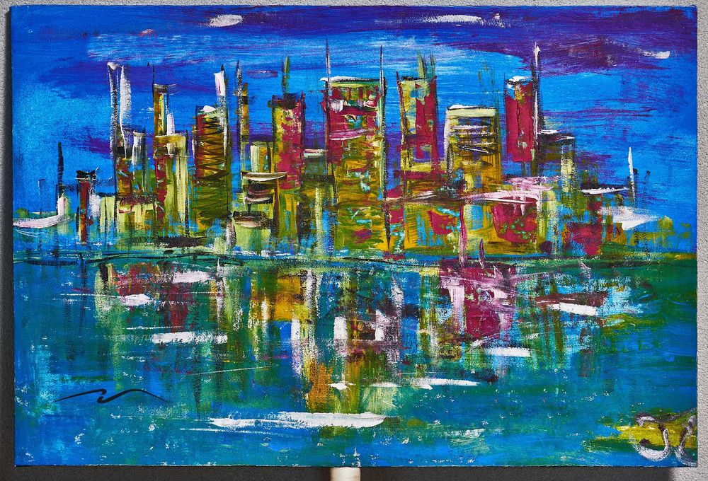 Картина казахстанского художника, холст, масло 70 х 48 см синие тона