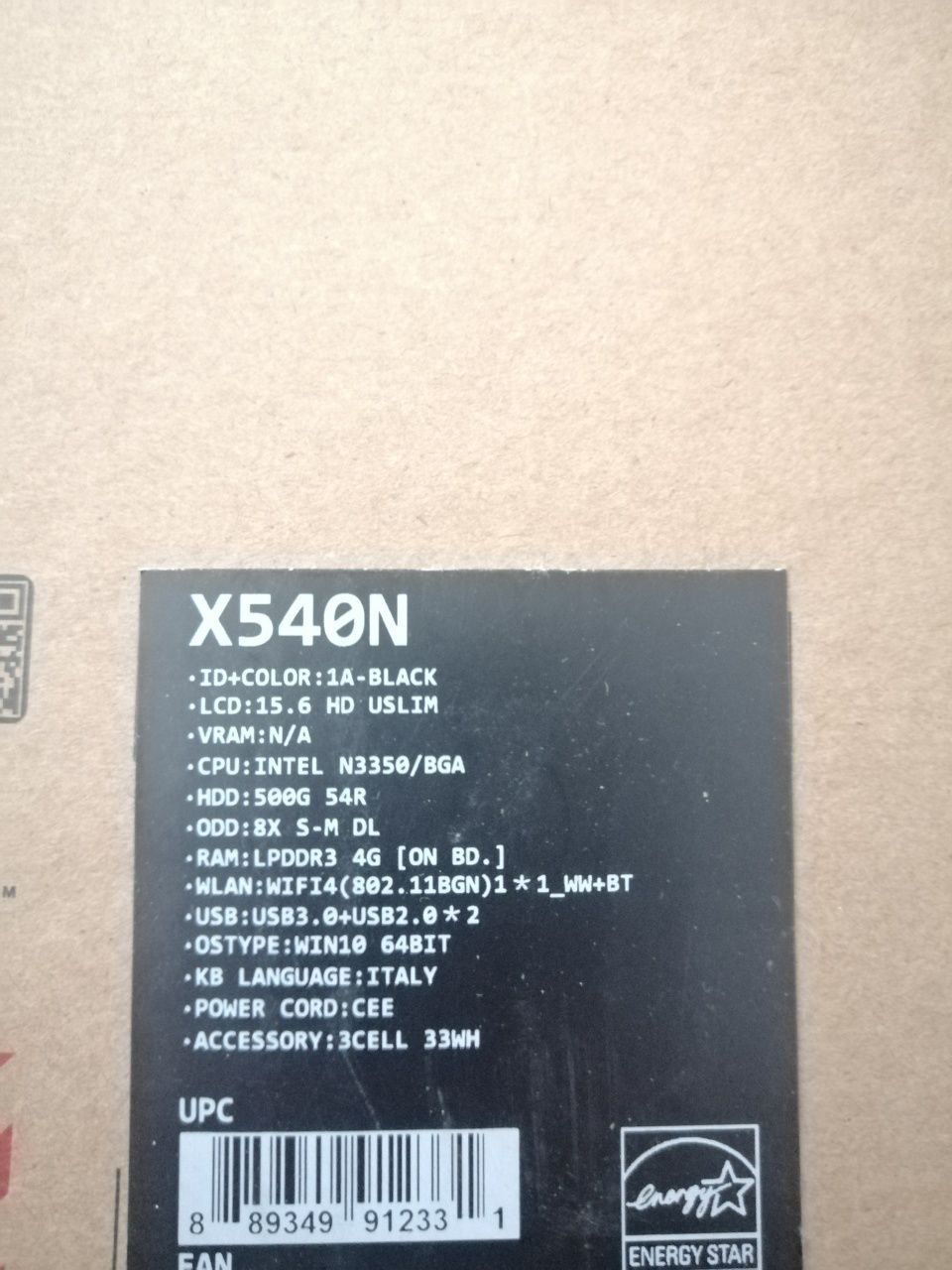 Laptop Asus X540N 15.6" intel N3350 4gb ram 128gb ssd