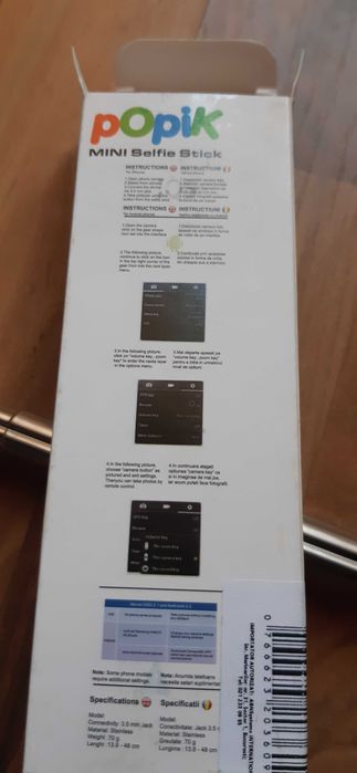 selfie stick popik, cu fir, albastru