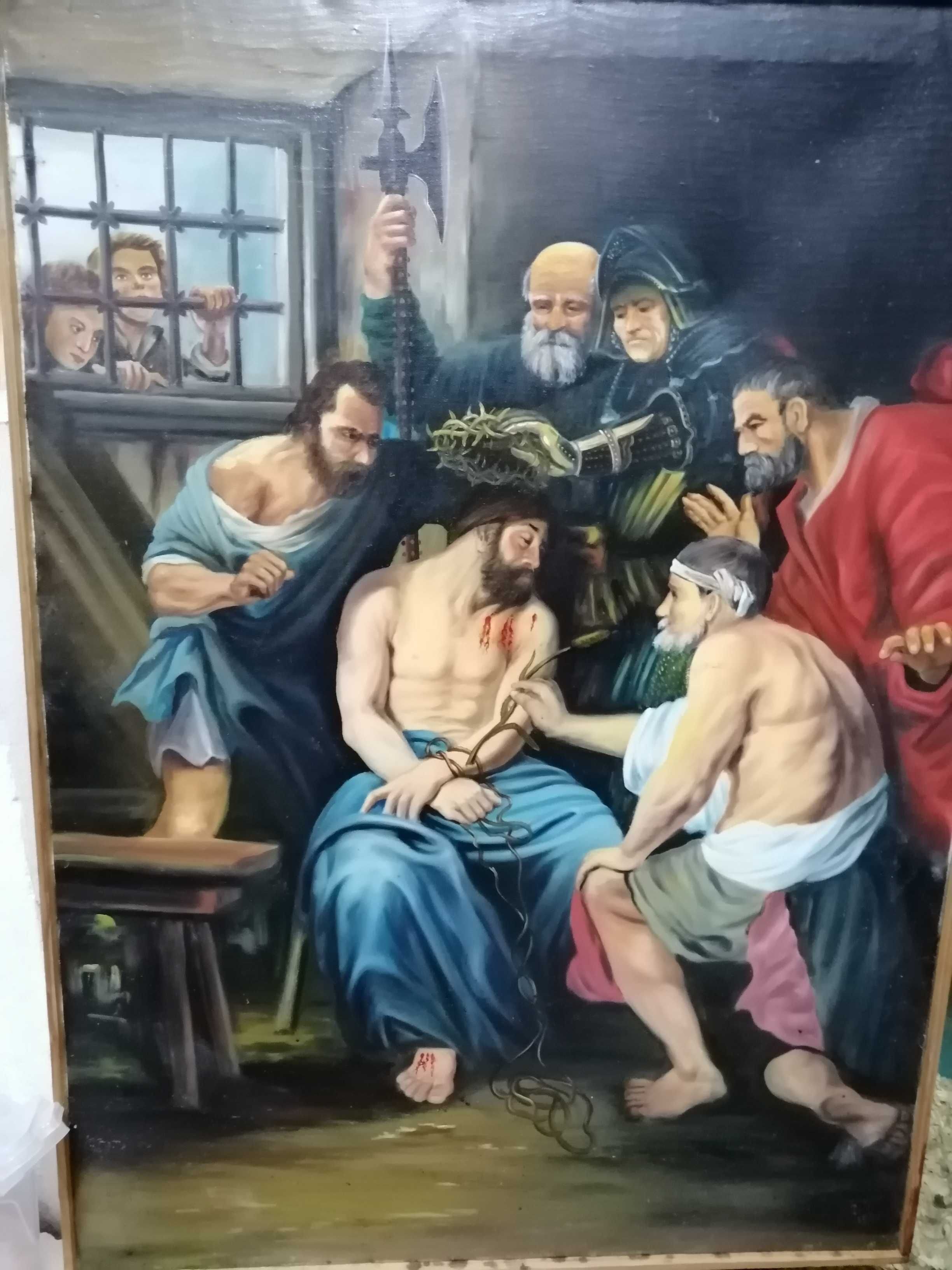 Tablou vechi pictura ulei Incoronarea cu spini Isus