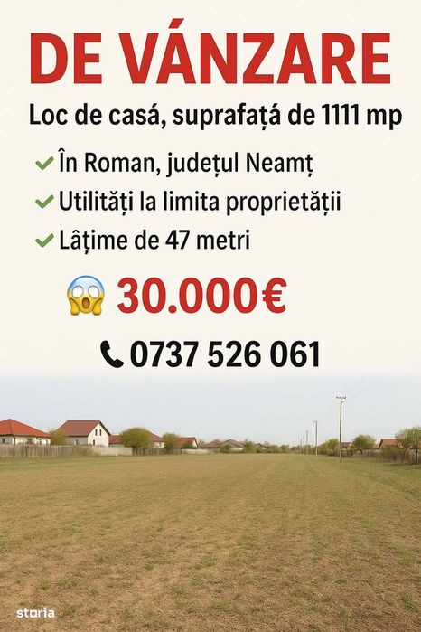 De vanzare loc de casa, suprafata 1111 mp, 30.000 euro