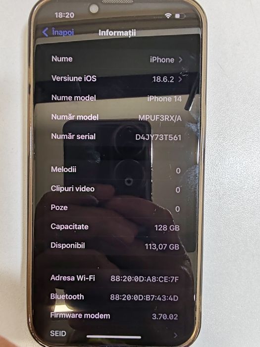 iPhone 14 black 128 GB baterie 82% cod unic 1016