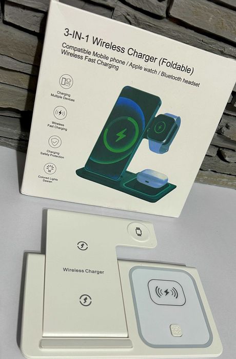 Statie incarcare wireless 3-in-1 (telefon + Apple Watch + casti)