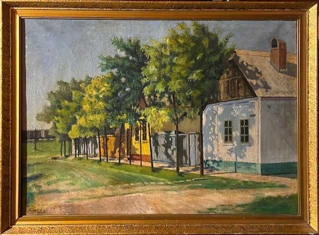”Uliță transilvană” Tablou VECHI, 103 ani Data 1922 ulei/pânză 70x50+R