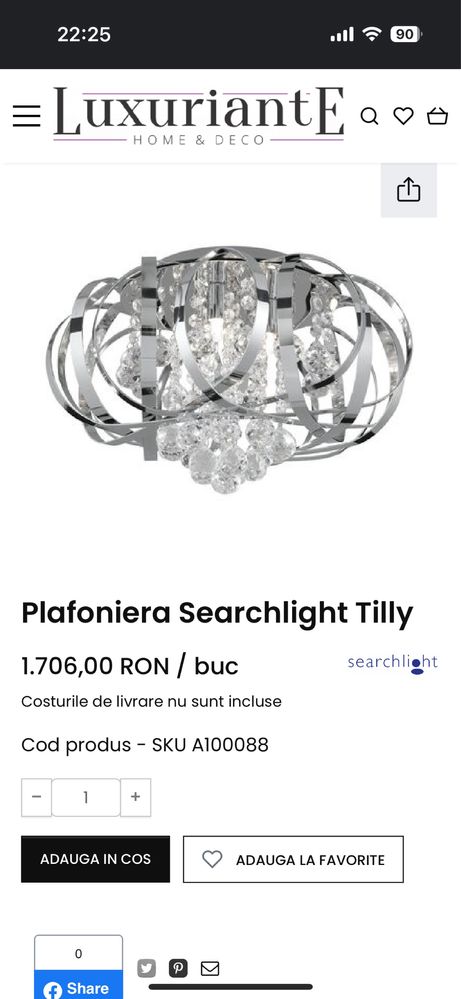 Plafoniera Searchlight Tilly