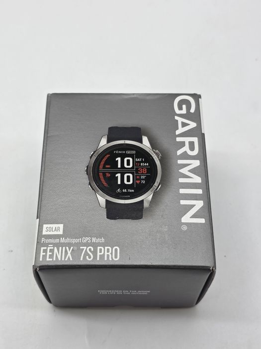 Smartwatch Garmin Fenix 7S Pro Solar, Glass, curea Graphite, Argintiu