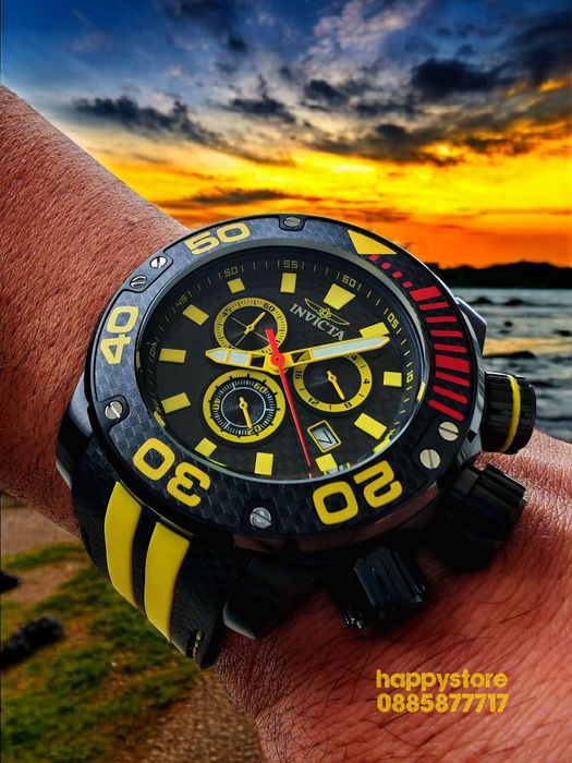 INVICTA Carbon Black/Yellow 52 mm, Инвикта нов ръчен часовник