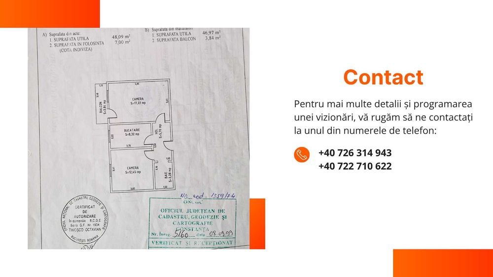 Vânzare apartament 2 camere – 48,09 mp–Zona Casa de Cultură, Constanța