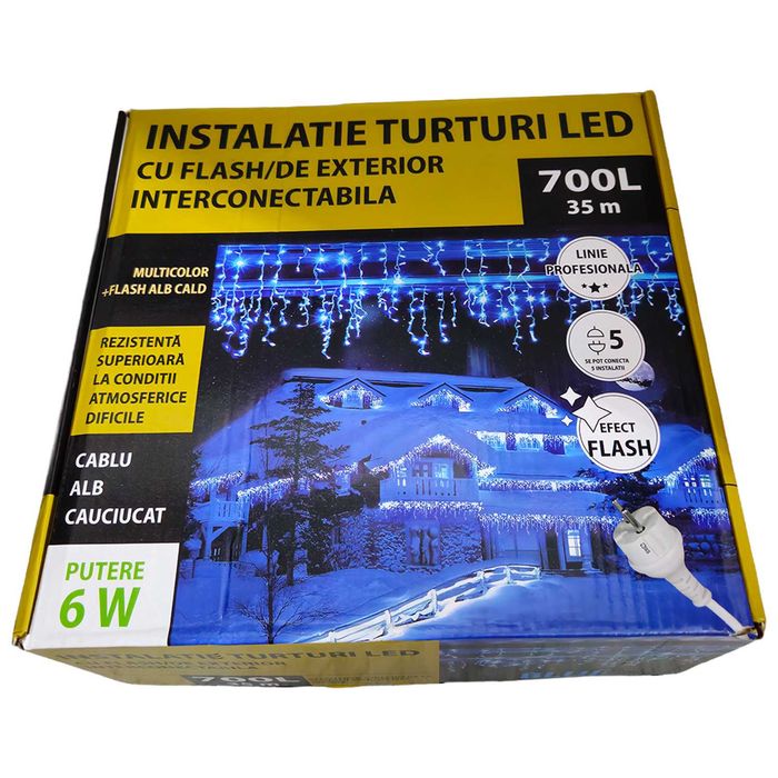 Instalație Turturi LED 700 lumini, 35 metri, exterior/interconectabilă