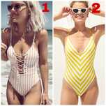 Costum de baie intreg alb siret Push Up dungi decoltat stil Victoria