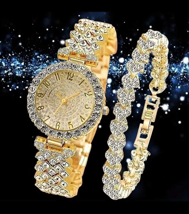 Set Ceas + Bratara Dama Strasuri Elegant din Oțel Inoxidabil Luxury