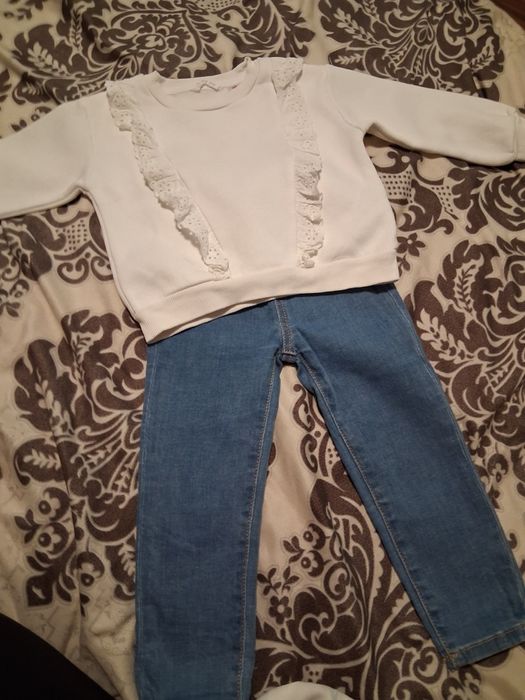 Blugi si bluzita MANGO fetite 2-3 ani