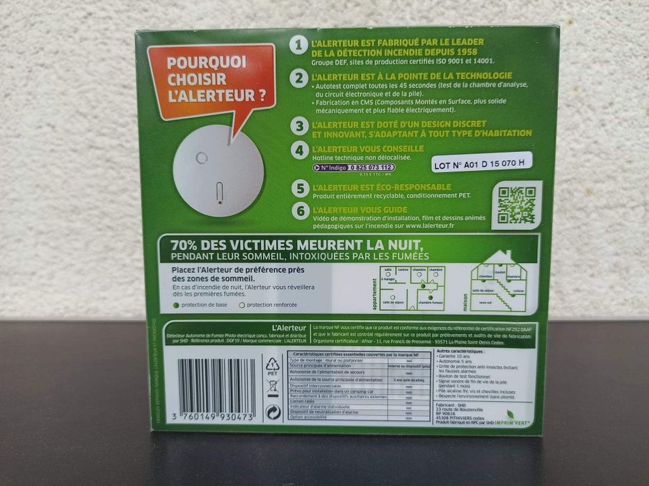 Detector autonom optic de fum alarma sirena incendiu led rosu flash