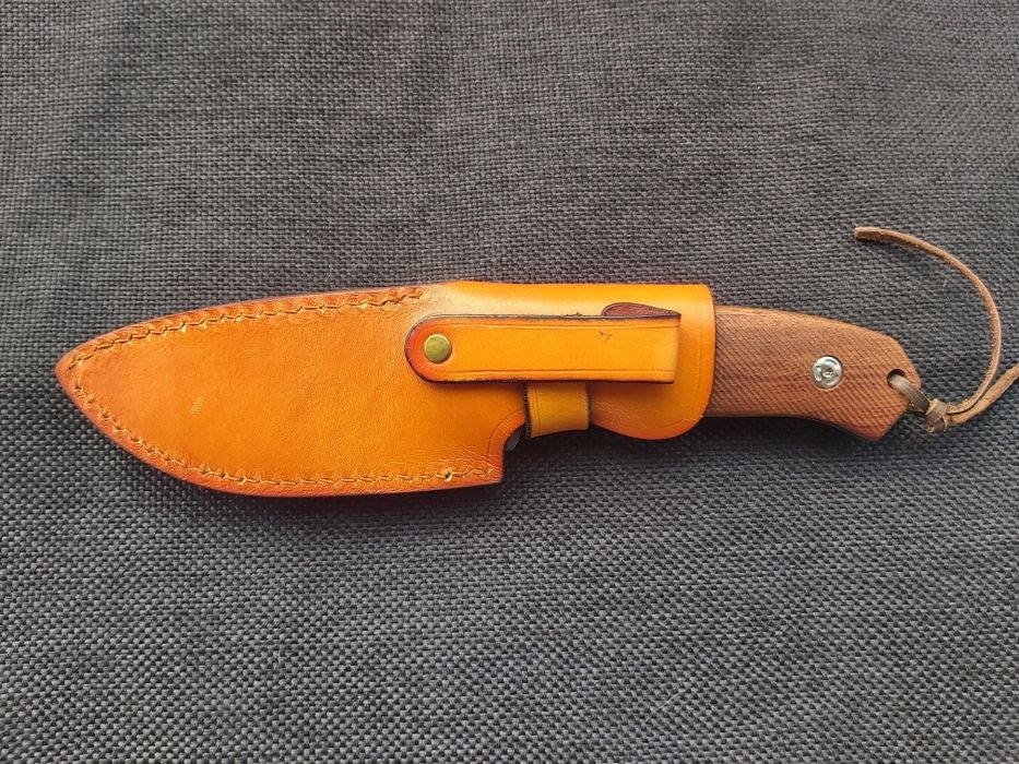 Италиански ловен нож LION STEEL,M3 ST Wood Santos,кожена кания,LN407