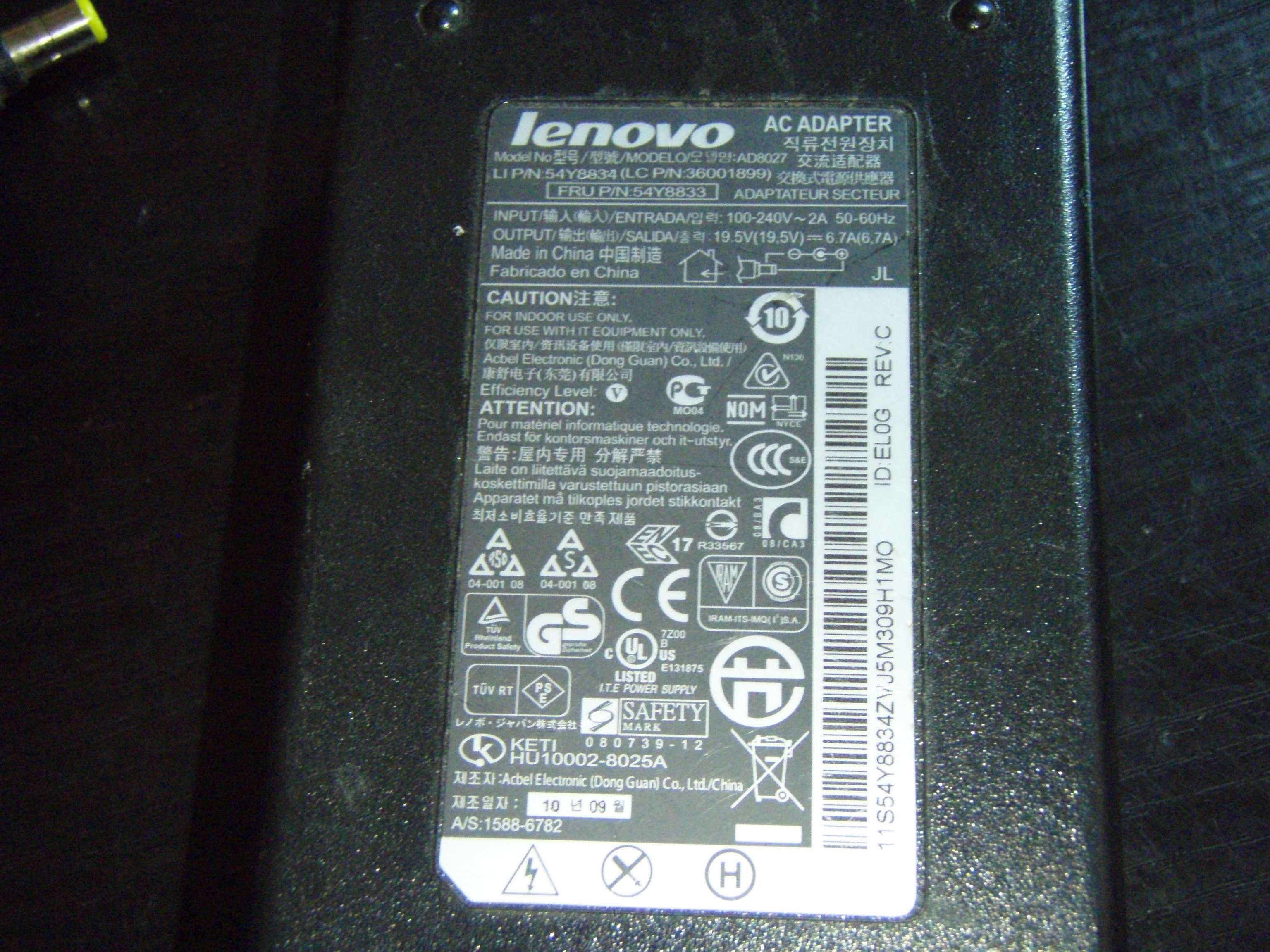 Incarcator Lenovo 130W 19.5V cu 6.7A, mufa rotunda galbena cu gaura