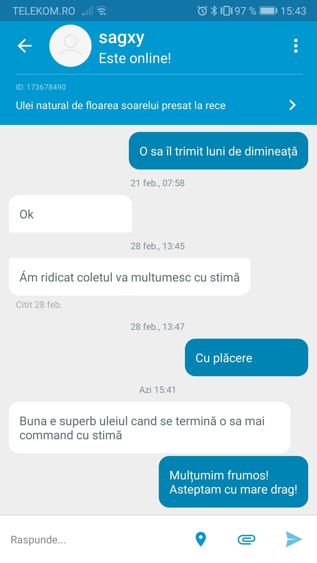 Ulei natural de floarea soarelui presat la rece