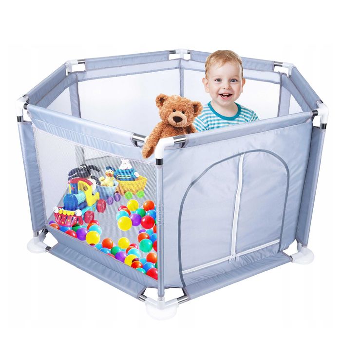 Tarc de joaca pt copii cu plasa protectie,usa cu fermoar, 128x113x65cm