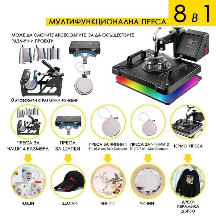 5 в 1 - Качествена Термопреса 38х38см
