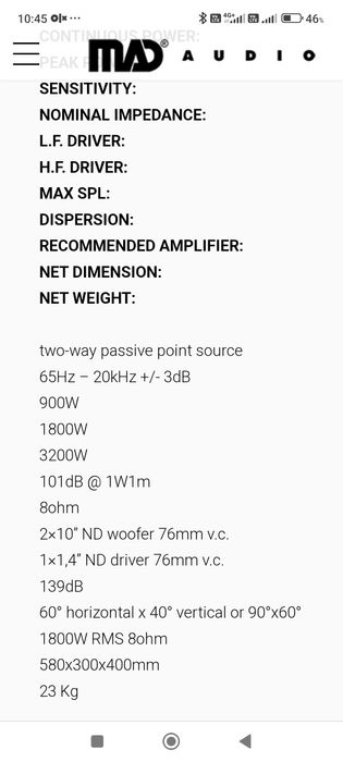 Mad audio HD 27 boxe 2200 euro perechea
