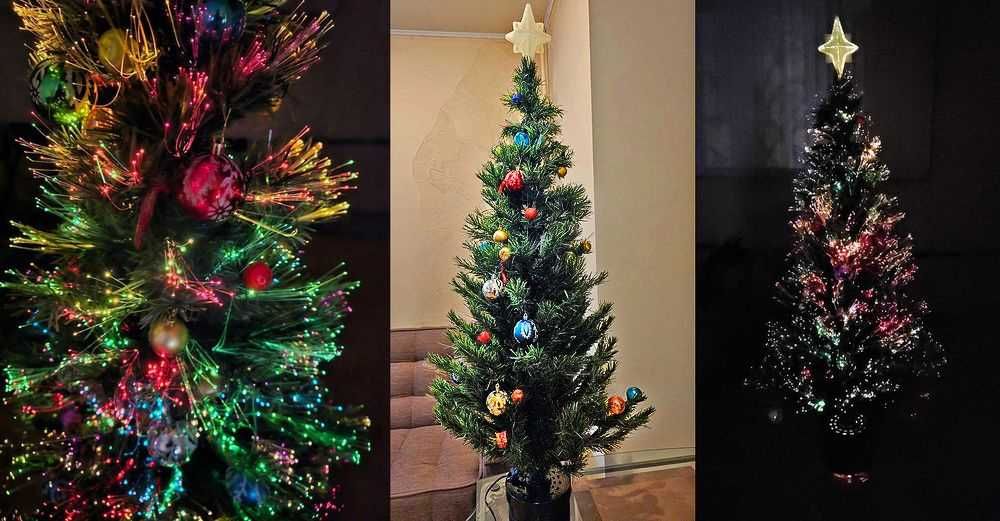 Ёлка на новый год с игрушками, крутится, светится, высота 140-150см