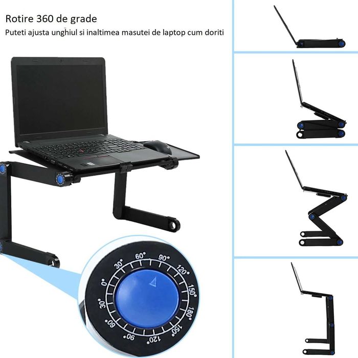 Masa laptop multifunct, unghi si inaltime ajustabile, 2 ventilatoare