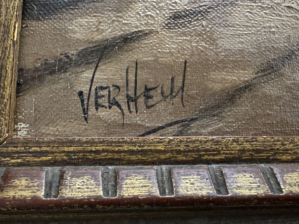 Tabloul vechi, pictura in ulei pe panza. Semnat. Rama lemn, foita aur