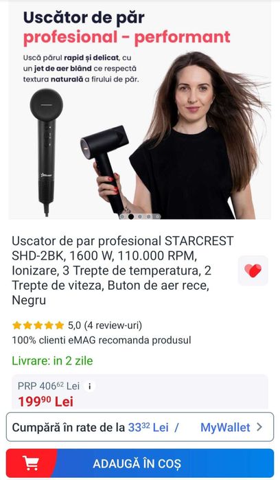 Uscator de par profesional STARCREST SHD-2BK