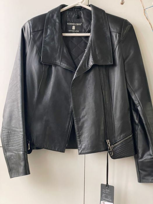 Ново черно кожено дамско яке