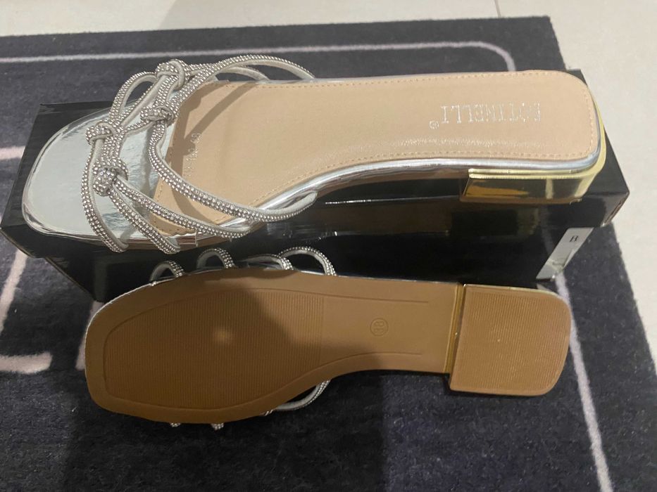 Sandale/Papuci 'Botinelli', silver, piele eco, 38, nou!