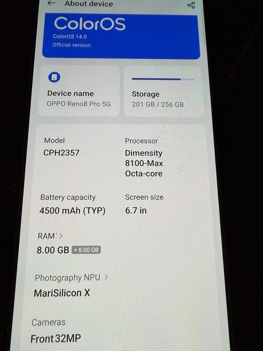 Oppo Reno 8PRO 5G 8gb ram 256gb stocare fullbox impecabil