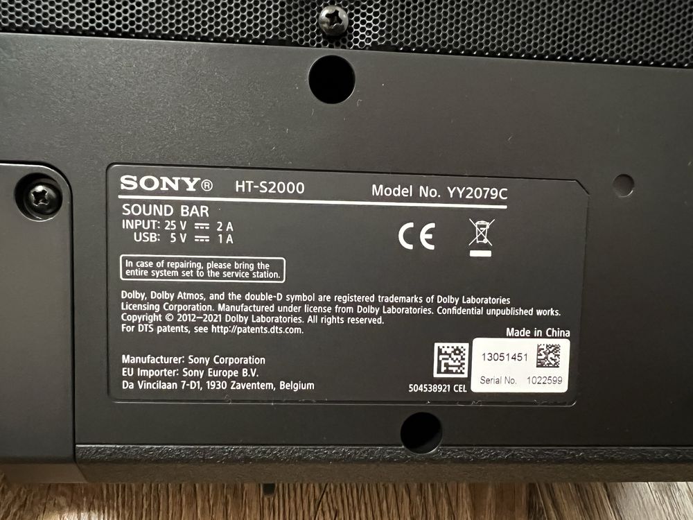 Soundbar Sony HT-S2000 250W