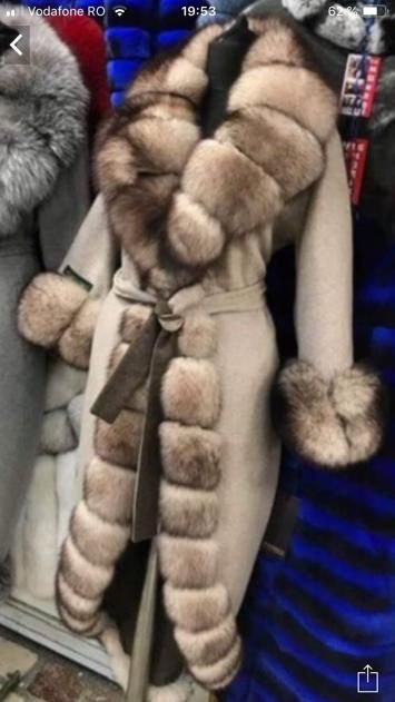 Palton din lana Alpaca cu blana naturala de vulpe