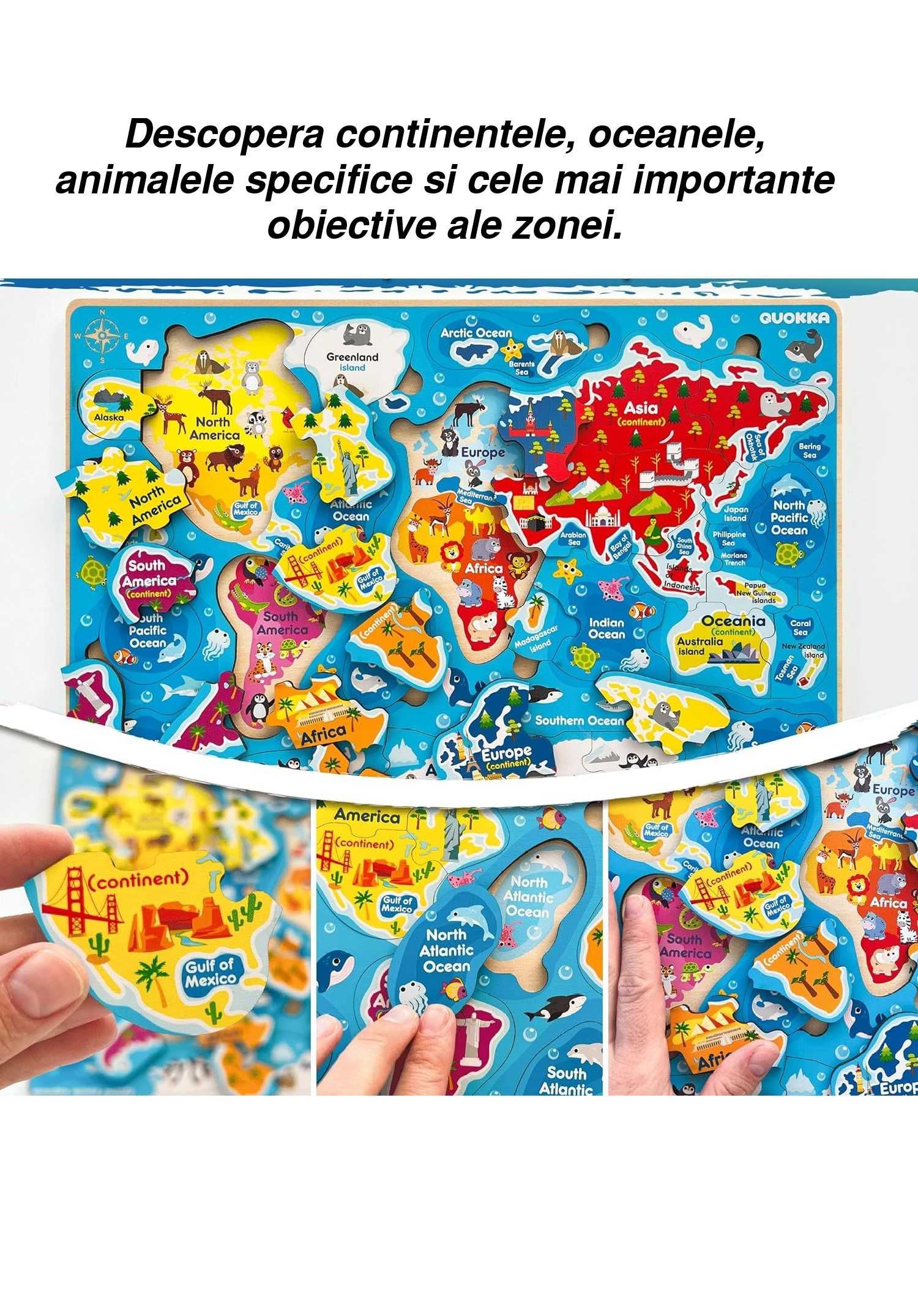 Set 3xPuzzle educativ lemn Harta Europei, Harta Lumii si Universul NOU