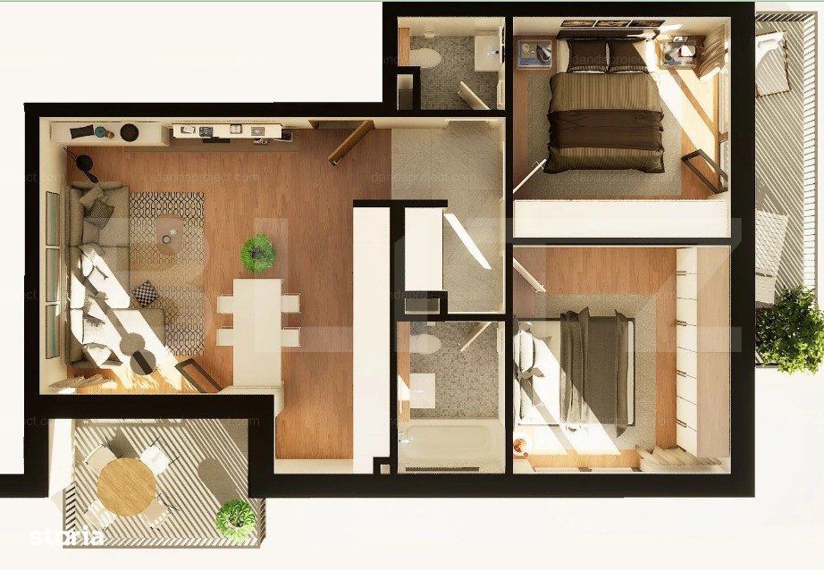 Apartament 3 camere, 67 mp, 2 balcoane, constructie noua, zona Iulius