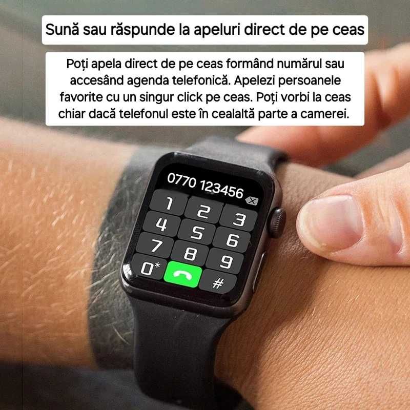 Smartwatch apel vocal. Tip Apple Watch. Cu microfon si difuzor. Roz.