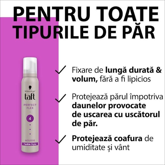 Fixativ Bucle Taft Perfect Flex, nivel fixare 4, vegan, 250 ml