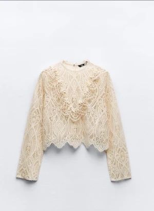 Дантелена блуза в бежов цвят ZARA нова