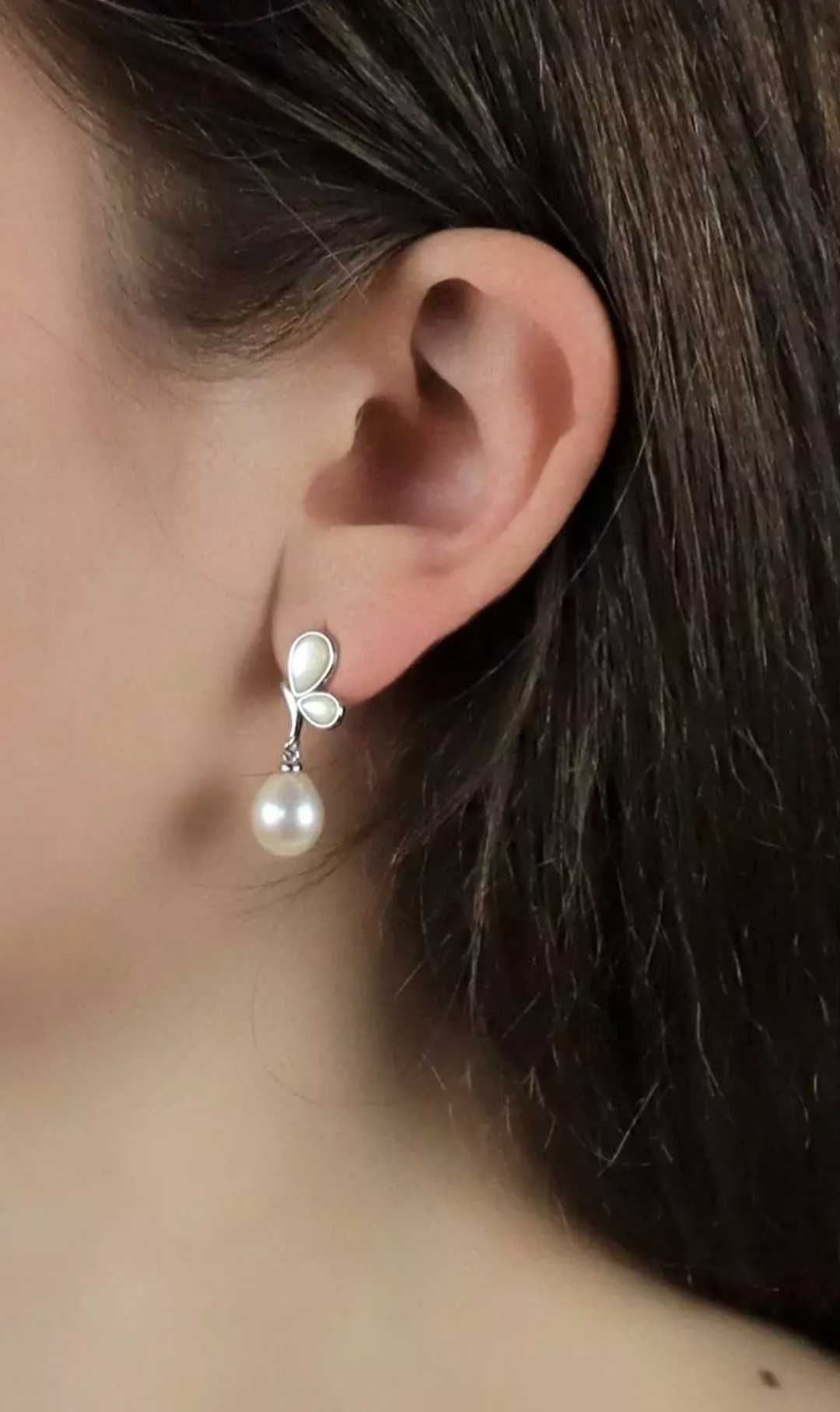 Сребърни обеци 925 естествена перла и седеф swan pearls