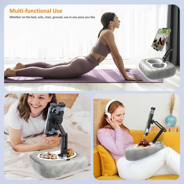 Поставка за таблет с възглавница, 360°, 4-13" таблети и телефони, сива