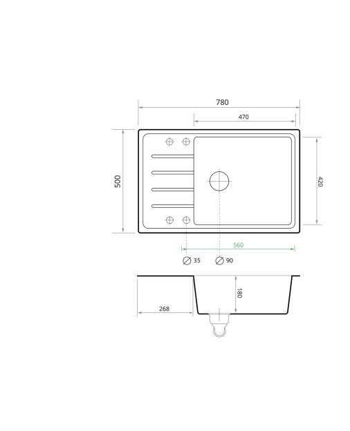 Кухненска Мивка от Гранит Копенхаген 780 x 500 Smart XXL - графит