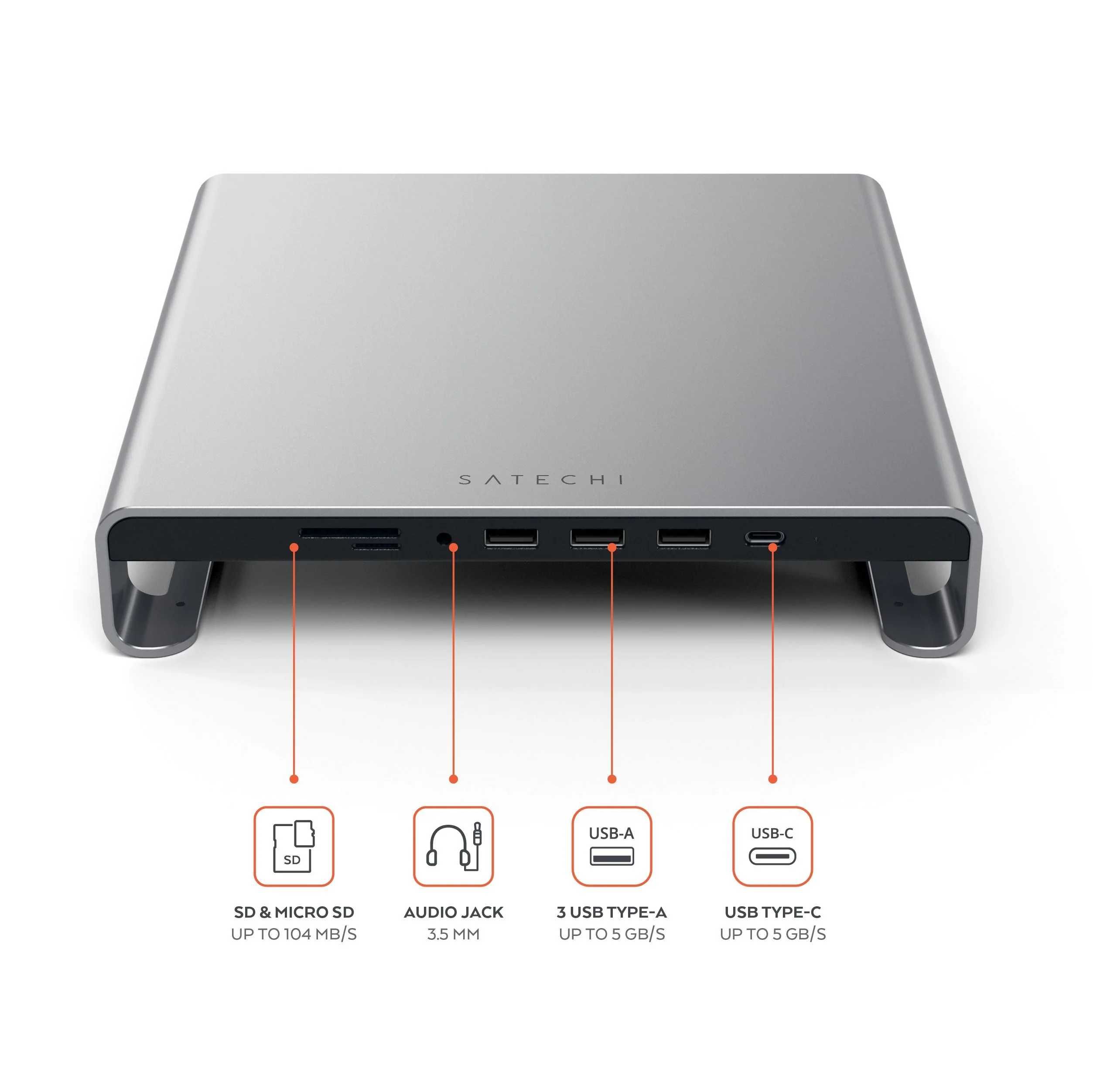 Satechi Type-C Aluminum Monitor Stand Hub for iMac